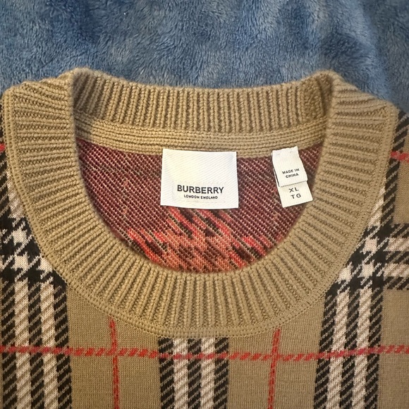 Burberry Tan and Black Crewneck Sweater with Plaid Pattern - Picture 2 of 2
